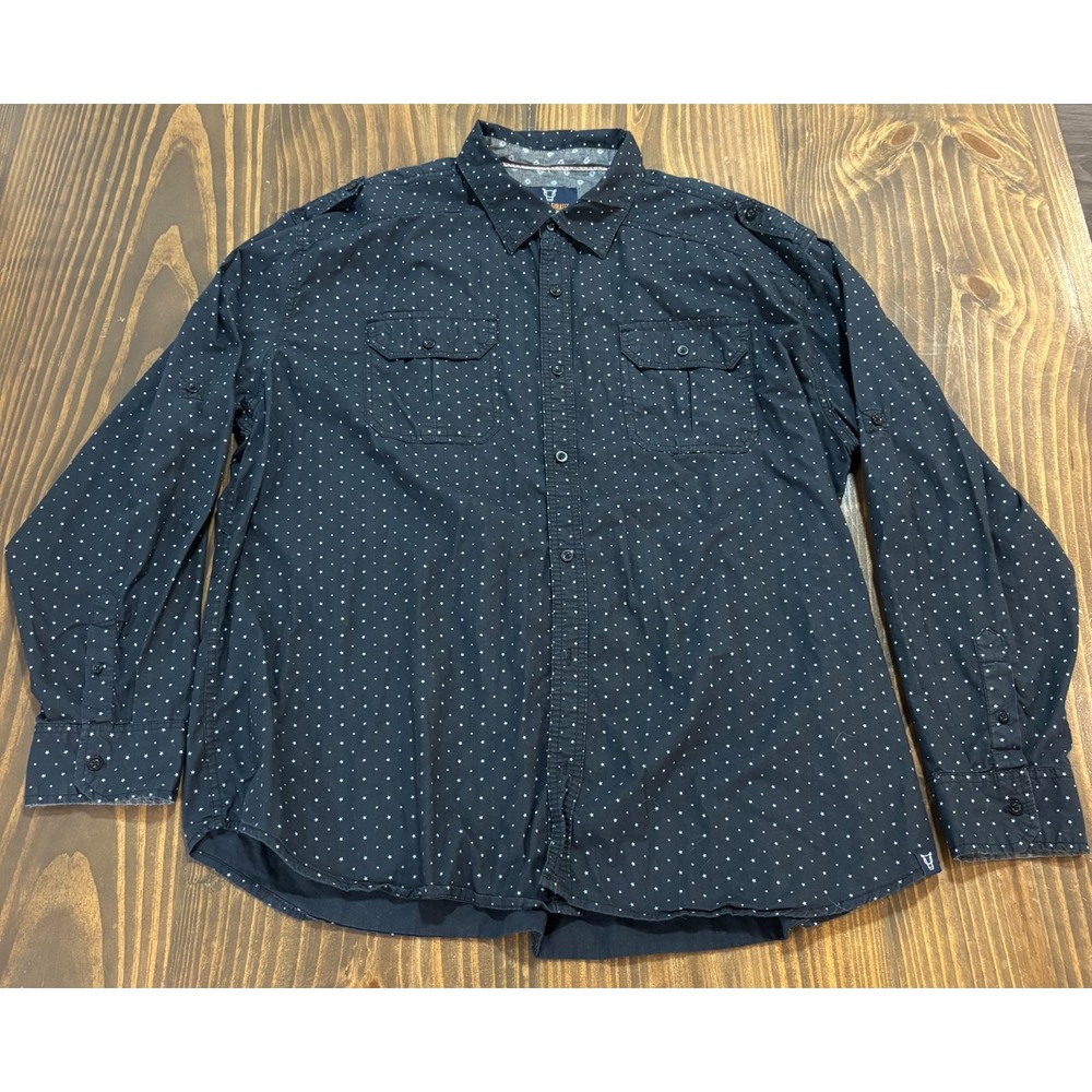 Quilted Giraffe Mens 3X Black Star Print Button Down Long Sleeve Shirt Cotton - Picture 3 of 8